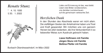 Traueranzeige von Renate Stunz von Siegener Zeitung