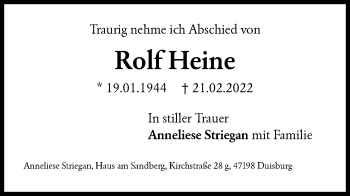 Traueranzeige von Rolf Heine von Siegener Zeitung