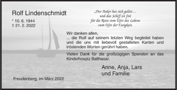 Traueranzeige von Rolf Lindenschmidt von Siegener Zeitung