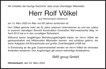 Traueranzeige von Rolf Völkel von Siegener Zeitung