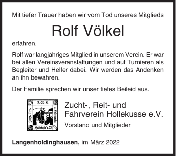 Traueranzeige von Rolf Völkel von Siegener Zeitung