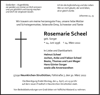 Traueranzeige von Rosemarie Scheel von Siegener Zeitung