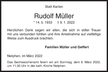 Traueranzeige von Rudolf Müller von Siegener Zeitung