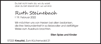 Traueranzeige von Ruth Steinebach von Siegener Zeitung