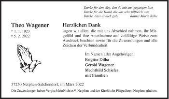 Traueranzeige von Theo Wagener von Siegener Zeitung