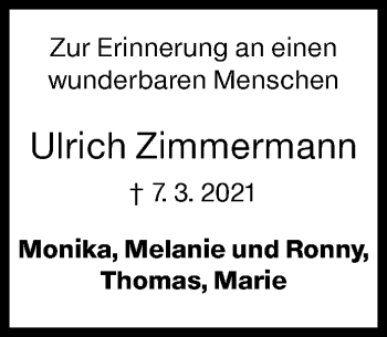 Traueranzeige von Ulrich Zimmermann von Siegener Zeitung