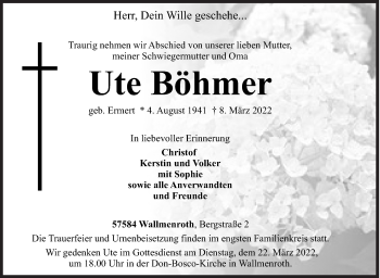 Traueranzeige von Ute Böhmer von Siegener Zeitung