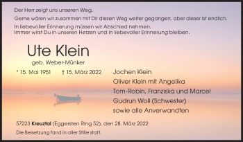 Traueranzeige von Ute Klein von Siegener Zeitung