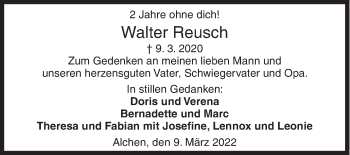 Traueranzeige von Walter Reusch von Siegener Zeitung