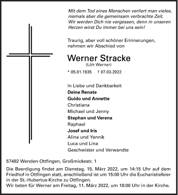 Traueranzeige von Werner Stracke von Siegener Zeitung