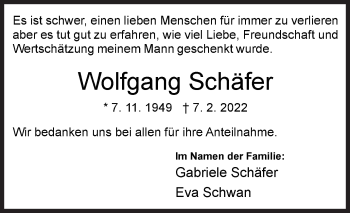 Traueranzeige von Wolfgang Schäfer von Siegener Zeitung
