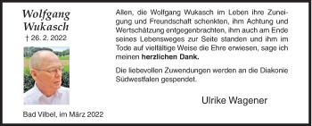 Traueranzeige von Wolfgang Wukasch von Siegener Zeitung