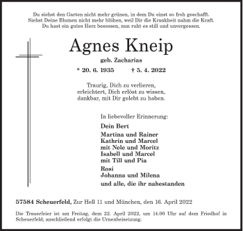 Traueranzeige von Agnes Kneip von Siegener Zeitung
