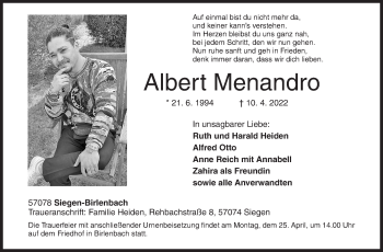 Traueranzeige von Albert Menandro Otto von Siegener Zeitung