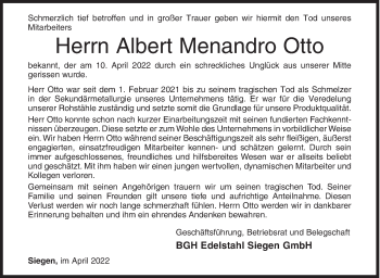 Traueranzeige von Albert Menandro Otto von Siegener Zeitung
