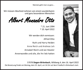 Traueranzeige von Albert Menandro Otto von Siegener Zeitung