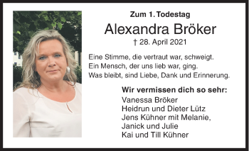 Traueranzeige von Alexandra Bröker von Siegener Zeitung