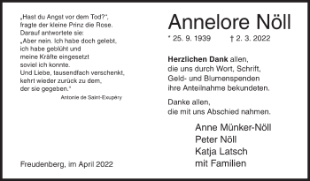 Traueranzeige von Annelore Nöll von Siegener Zeitung