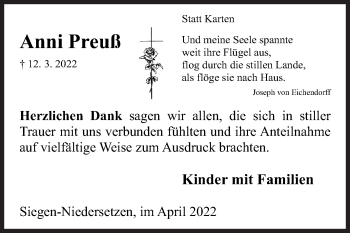 Traueranzeige von Anni Preuß von Siegener Zeitung