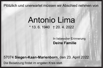 Traueranzeige von Antonio Lima von Siegener Zeitung