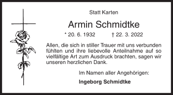 Traueranzeige von Armin Schmidtke von Siegener Zeitung