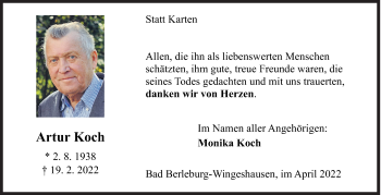 Traueranzeige von Artur Koch von Siegener Zeitung