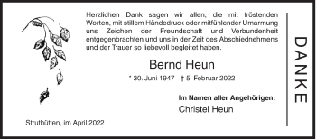 Traueranzeige von Bernd Heun von Siegener Zeitung