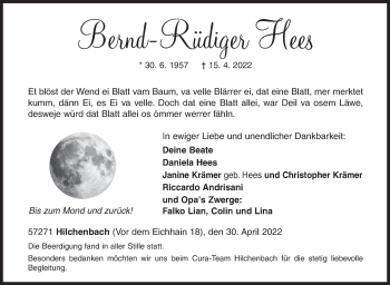Traueranzeige von Bernd-Rüdiger Hees von Siegener Zeitung
