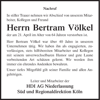 Traueranzeige von Bertram Völkel von Siegener Zeitung