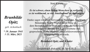 Traueranzeige von Brunhilde Opitz von Siegener Zeitung