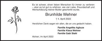 Traueranzeige von Brunhilde Wehner von Siegener Zeitung