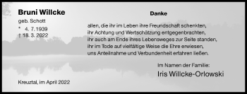 Traueranzeige von Bruni Willcke von Siegener Zeitung