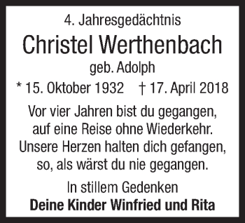 Traueranzeige von Christel Werthenbach von Siegener Zeitung
