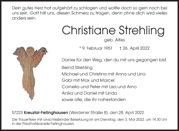 Traueranzeige von Christiane Strehling von Siegener Zeitung