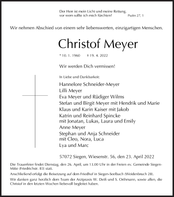 Traueranzeige von Christof Meyer von Siegener Zeitung