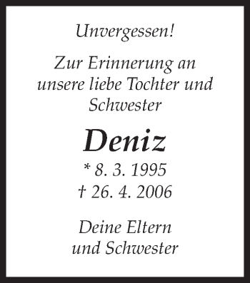 Traueranzeige von Deniz  von Siegener Zeitung