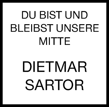 Traueranzeige von Dietmar Sartor von Siegener Zeitung