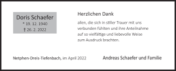 Traueranzeige von Doris Schaefer von Siegener Zeitung