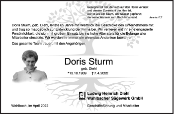 Traueranzeige von Doris Sturm von Siegener Zeitung