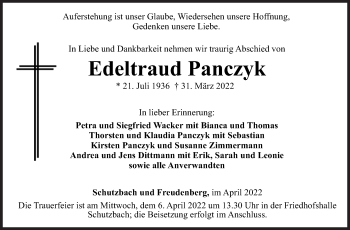 Traueranzeige von Edeltraud Panczyk von Siegener Zeitung