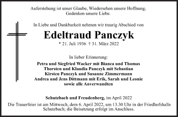 Traueranzeige von Edeltraud Panczyk von Siegener Zeitung