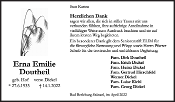 Traueranzeige von Erna  Doutheil von Siegener Zeitung