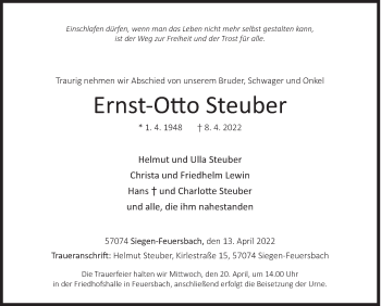 Traueranzeige von Ernst-Otto Steuber von Siegener Zeitung