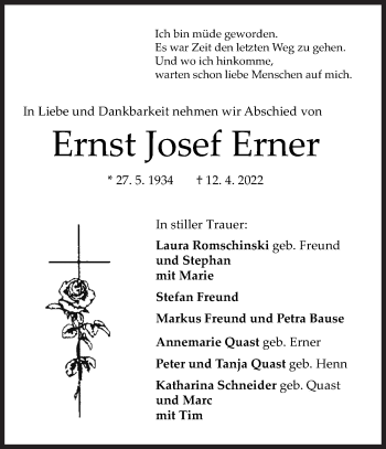 Traueranzeige von Ernst josef Erner von Siegener Zeitung