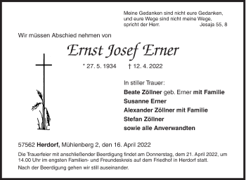 Traueranzeige von Ernst josef Erner von Siegener Zeitung