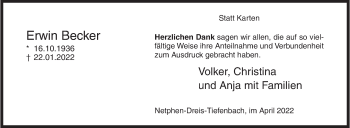 Traueranzeige von Erwin Becker von Siegener Zeitung