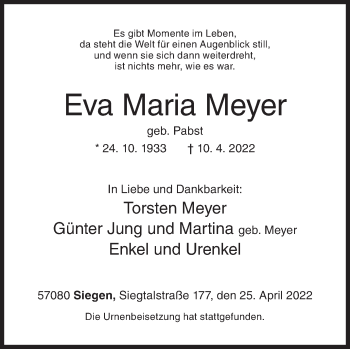 Traueranzeige von Eva Maria Meyer von Siegener Zeitung