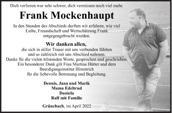 Traueranzeige von Frank Mockenhaupt von Siegener Zeitung