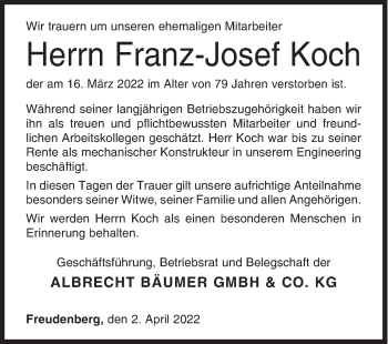 Traueranzeige von Franz-Josef Koch von Siegener Zeitung