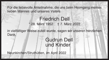 Traueranzeige von Friedrich Dell von Siegener Zeitung